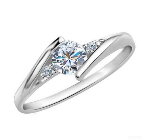 1 Luxury Quality Silver Crystal Engagement Wedding Rings wr-