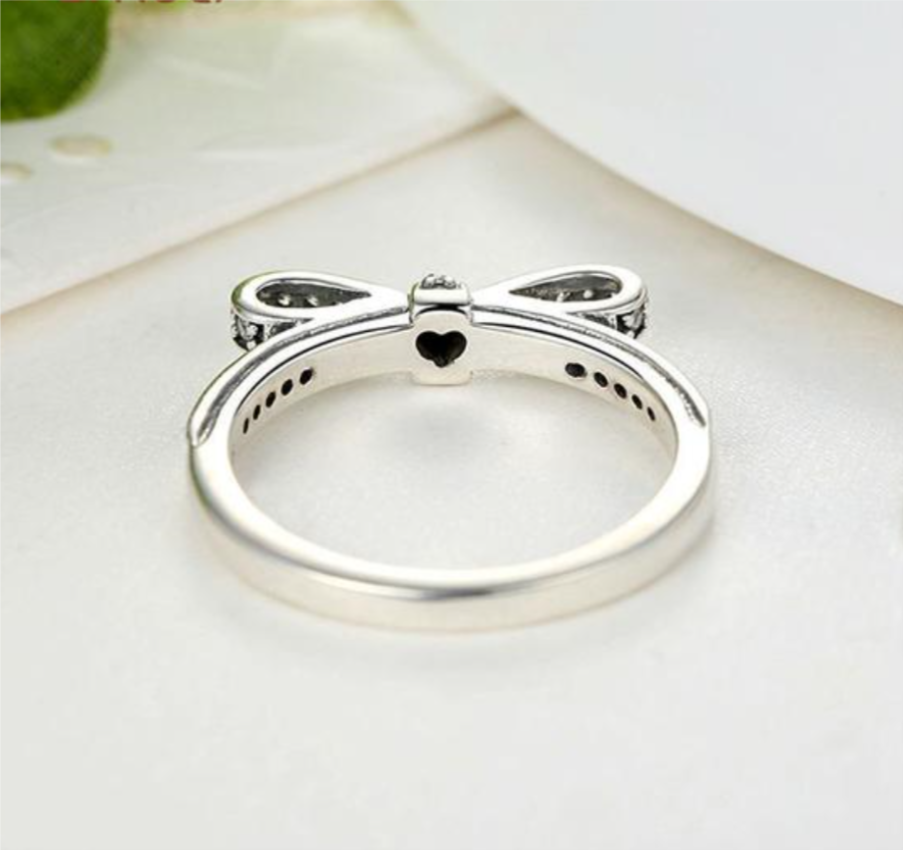 Authentic Silver Sparkling Bow Knot Ring Micro Wedding Jewelry wr-