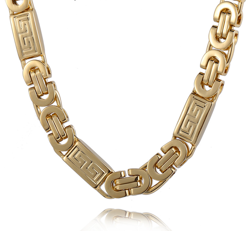 Brand Quality Wide Gold Plated Greek Pattern Necklace Chain For Mens mj-