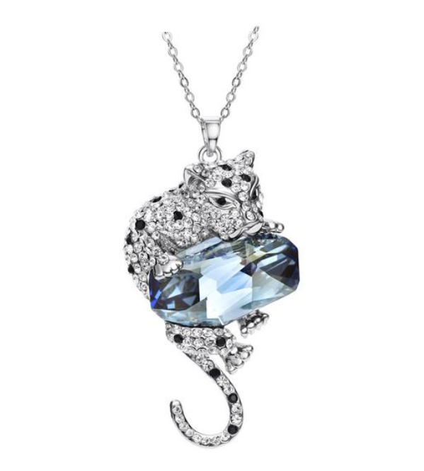 Austria Crystal & Czech Rhinestone Leopard Design Pendant Luxury Necklaces