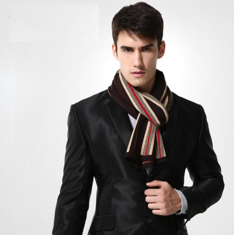Striped Scarves for Men Wool Winter Warm Luxury Wrap Business Scarf